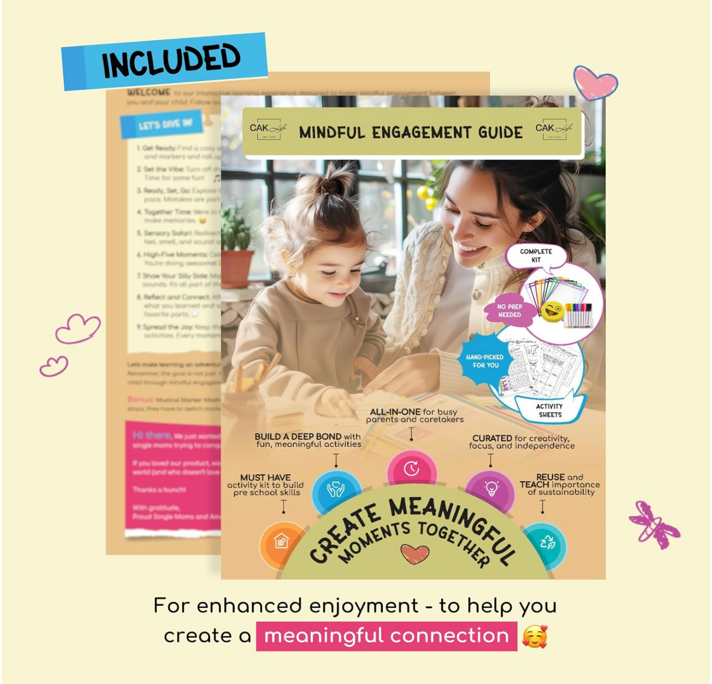Mindful learning is bonding, all in one set. Reusable dry erase pockets, makers, eraser, and hand pick activity sheets